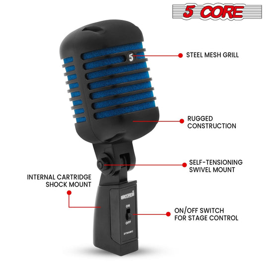 Retro-style studio mic by 5Core in professional blue finish