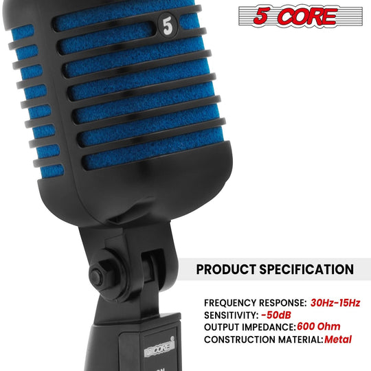 5Core blue dynamic mic with vintage body and studio-grade clarity