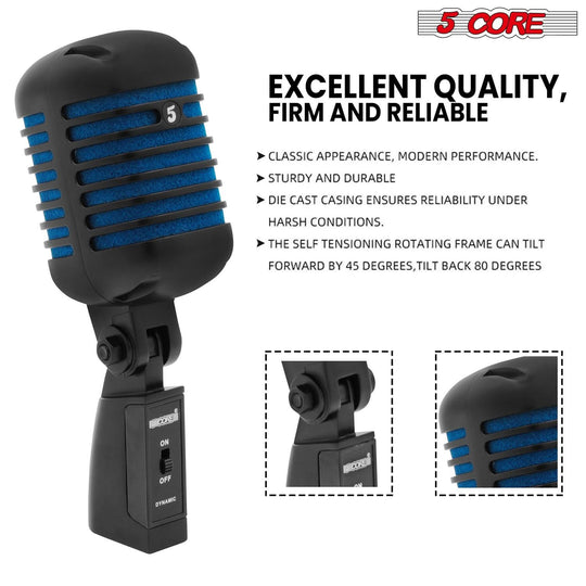 Professional retro mic by 5Core with XLR connector in blue