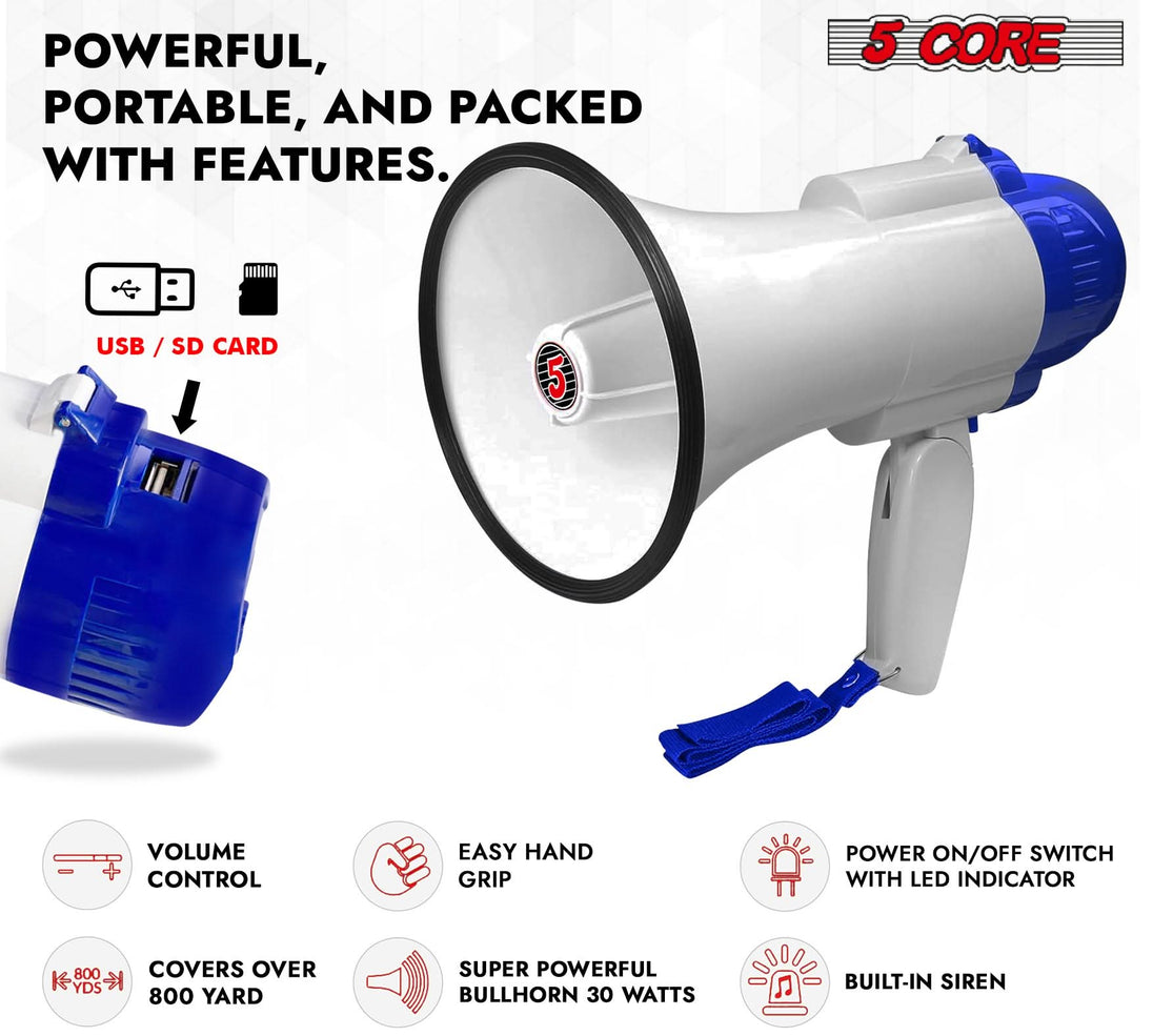 Rechargeable megafono with siren function for emergency alerts