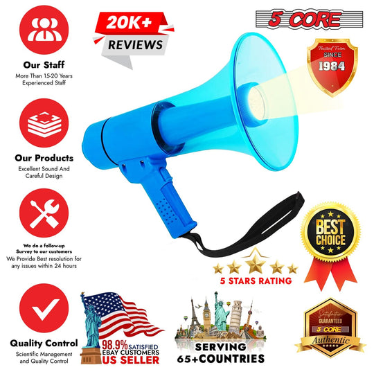 High-decibel bullhorn speaker with flashing LED for attention-grabbing