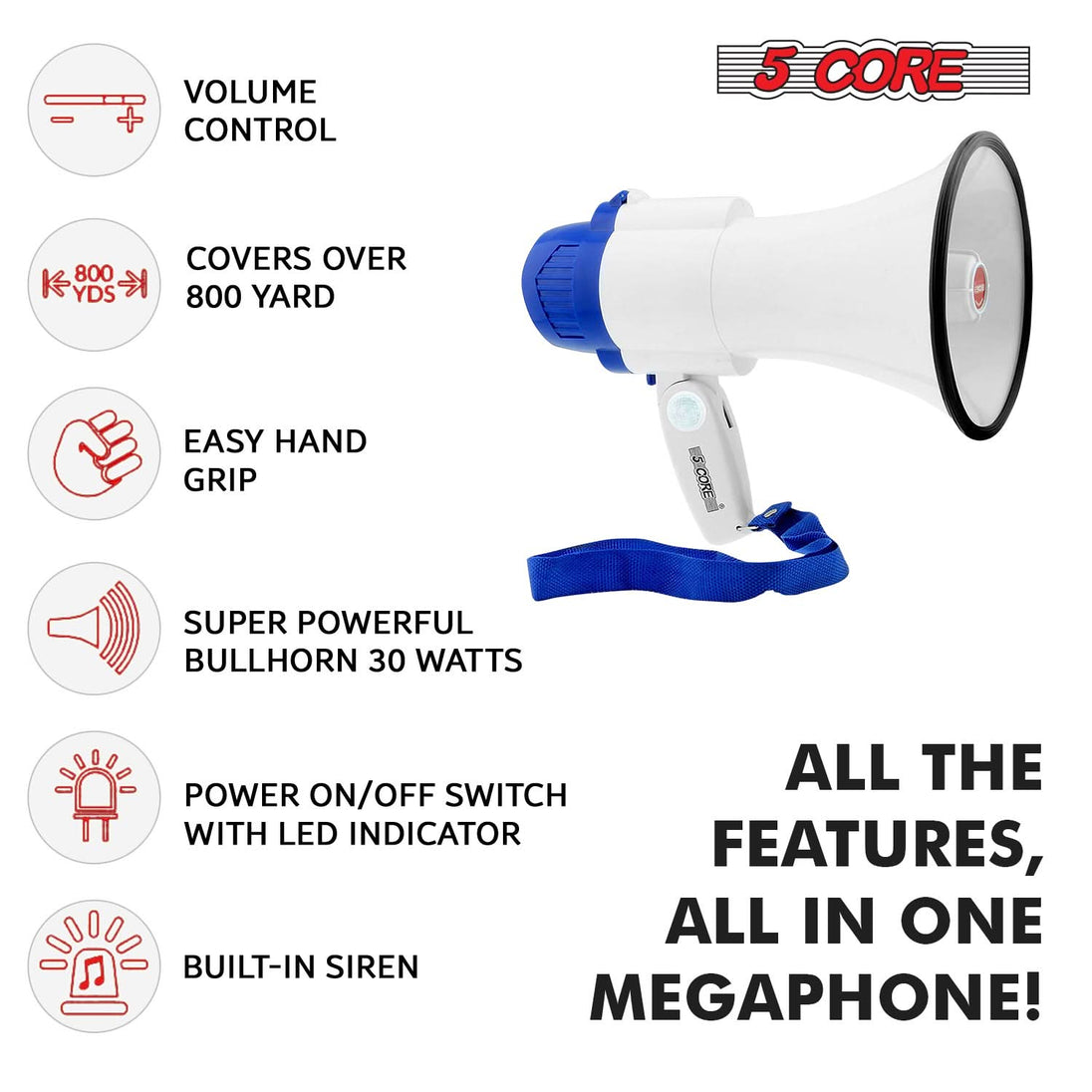 Support multiple input sources with this megaphone, making it compatible with a range of audio devices.