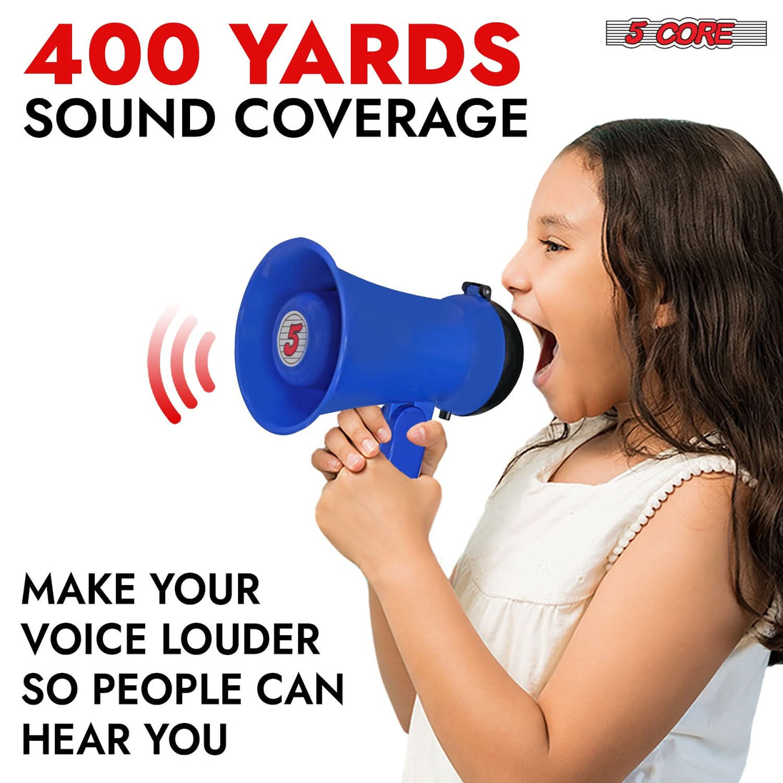 Small megaphone offering 400 yards coverage, ideal for clear communication at sports games and family gatherings.