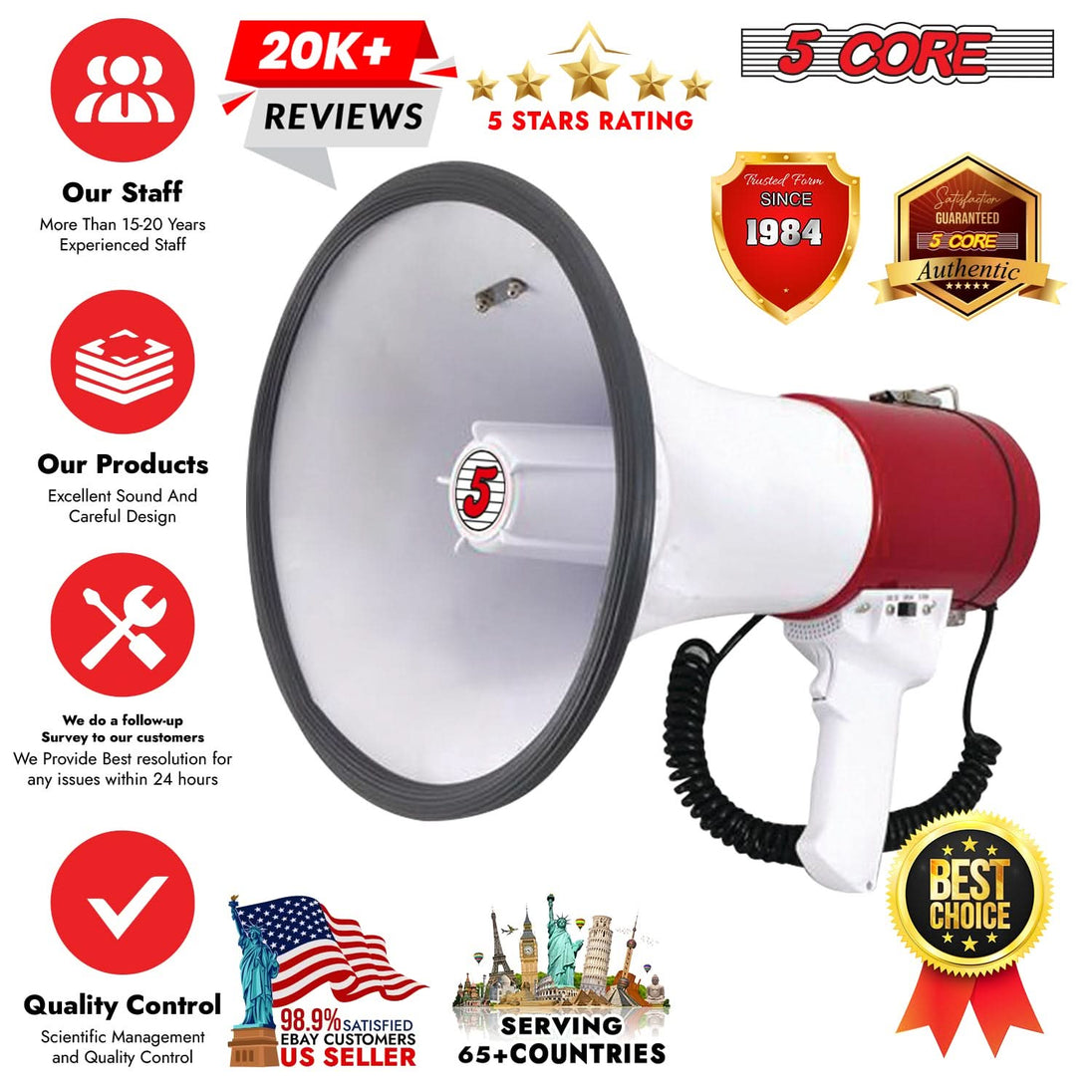 Portable megaphone with Type-C battery compatibility (8 batteries) for long-lasting operation.