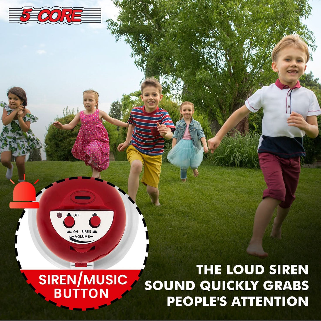 5Core white 15W megaphone bullhorn speaker with siren, 400-yard range