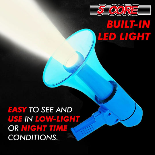 Blue bull horn speaker designed for outdoor events and emergency use