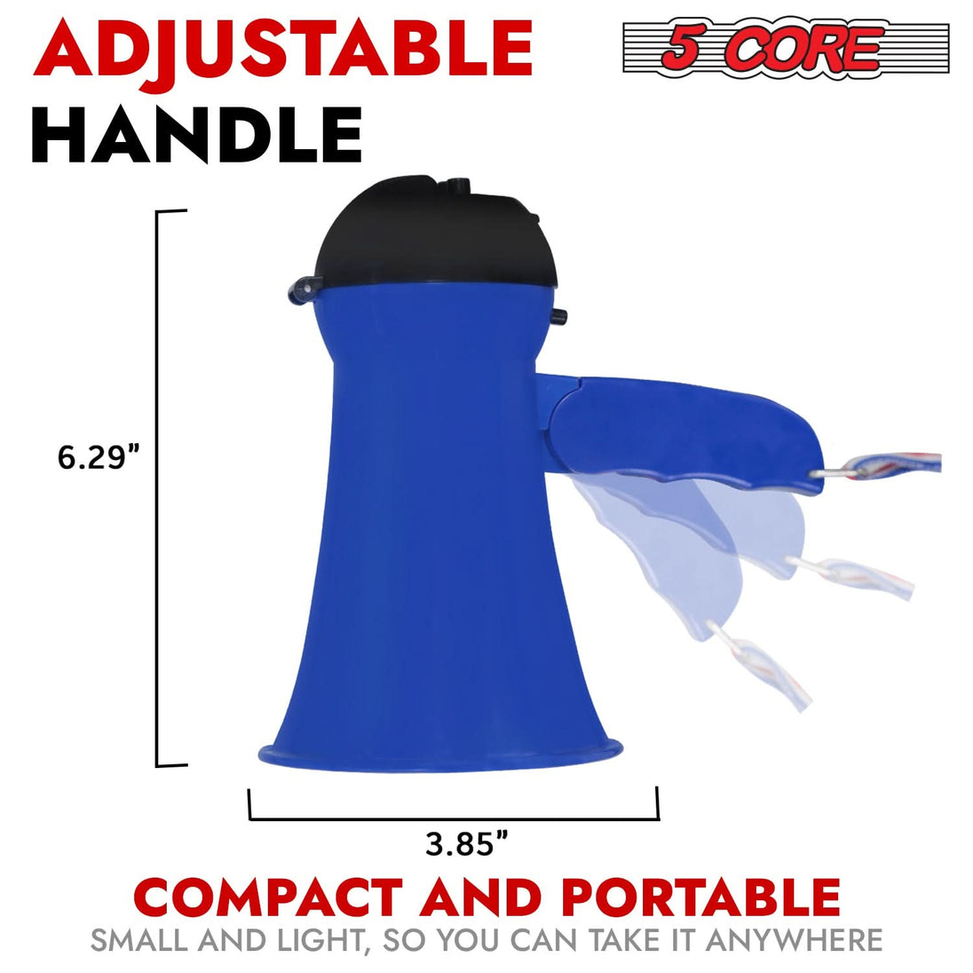 Megaphone with 400-yard range, 15W power, volume control, and a loud siren for clear instructions.