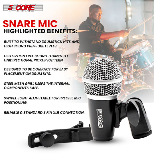XLR cardioid microphone for drums by 5Core in black finish