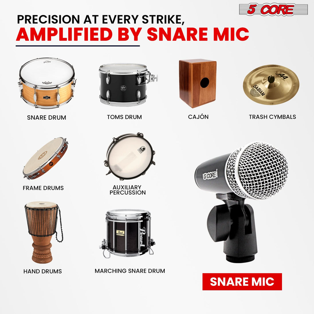 5Core drum mic designed for toms, snares, and kick instruments