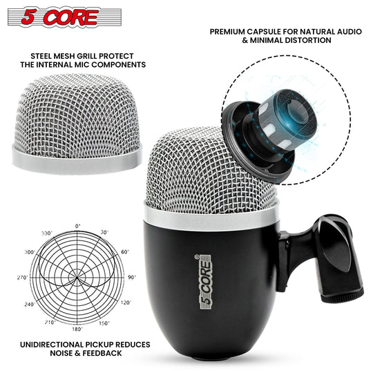 Side view of 5Core black drum mic for studio and live performance