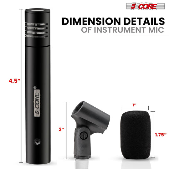5Core black XLR pencil stick cardioid condenser microphone for instrument use