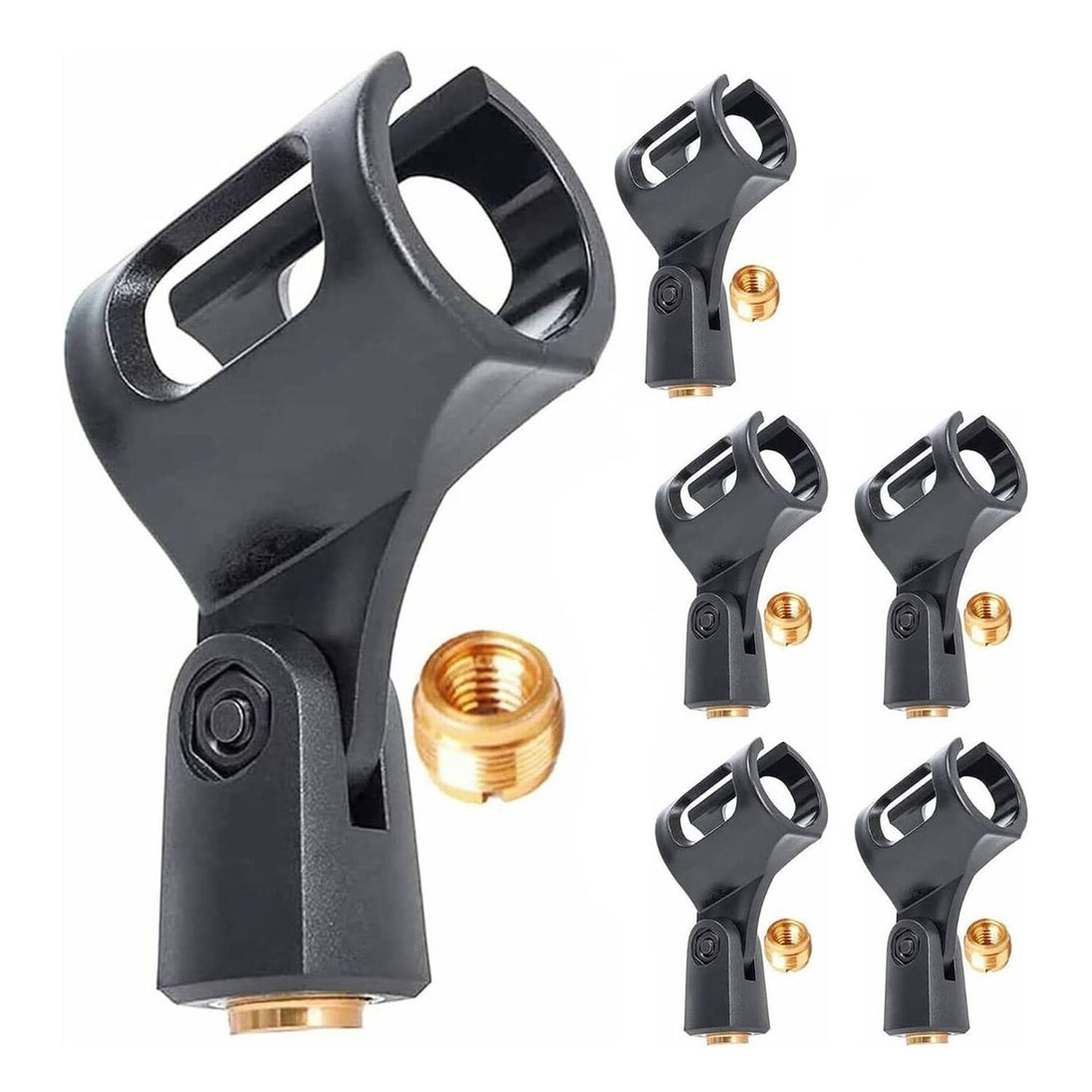 5Core set of 6 barrel style microphone clip holders with screw adapters 5/8 to 3/8 inch