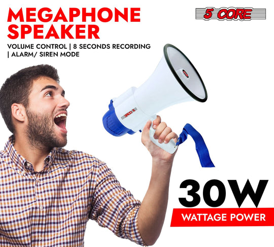 Portable 30W bullhorn for on-the-go announcements and alerts