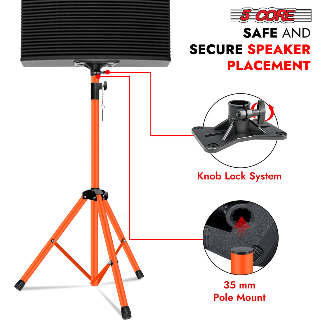 Heavy-duty orange tripod speaker stand adjustable up to 72 inch for DJ studio monitors
