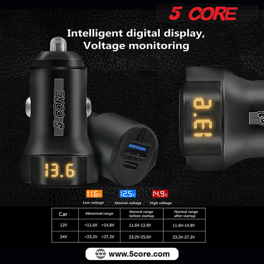 5 Core Car Charger USB + Type-C Quick Charge Adapter with Smart Chip Fast Charging for Truck SUV