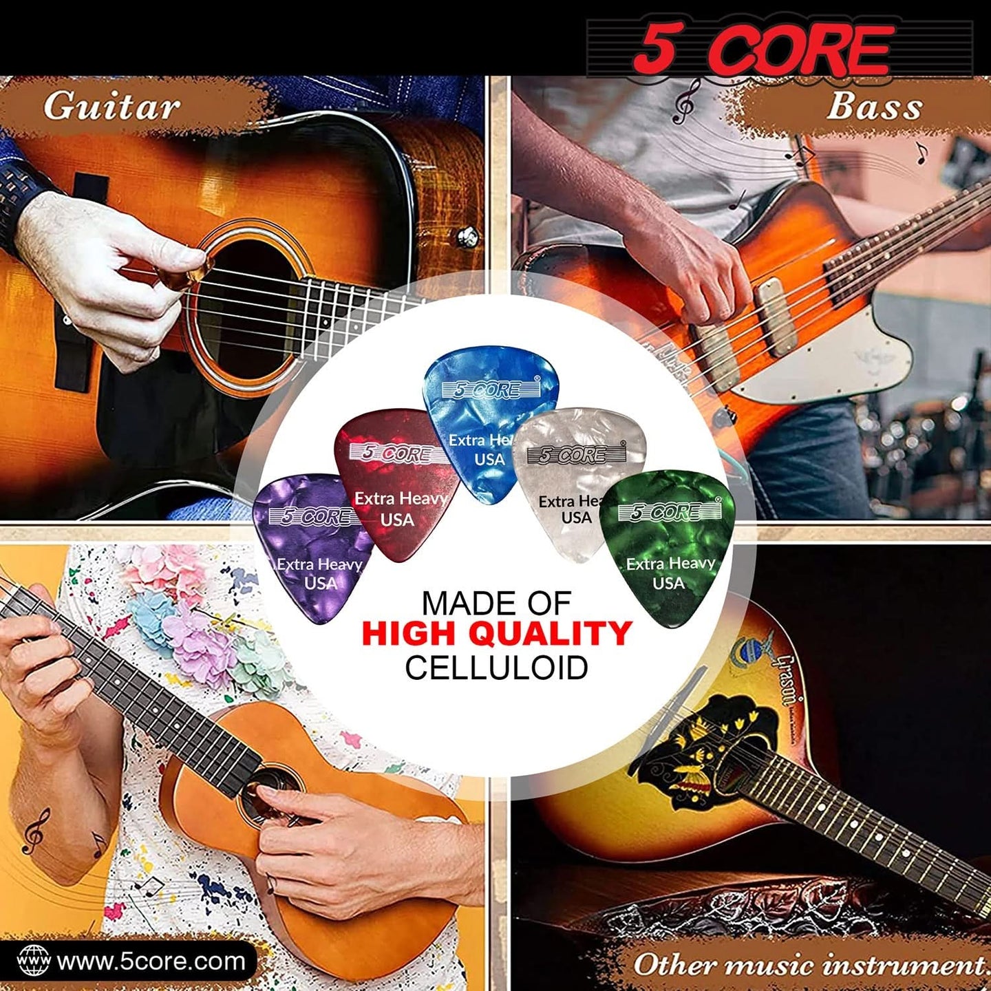 5Core extra heavy green picks for bass and studio guitars