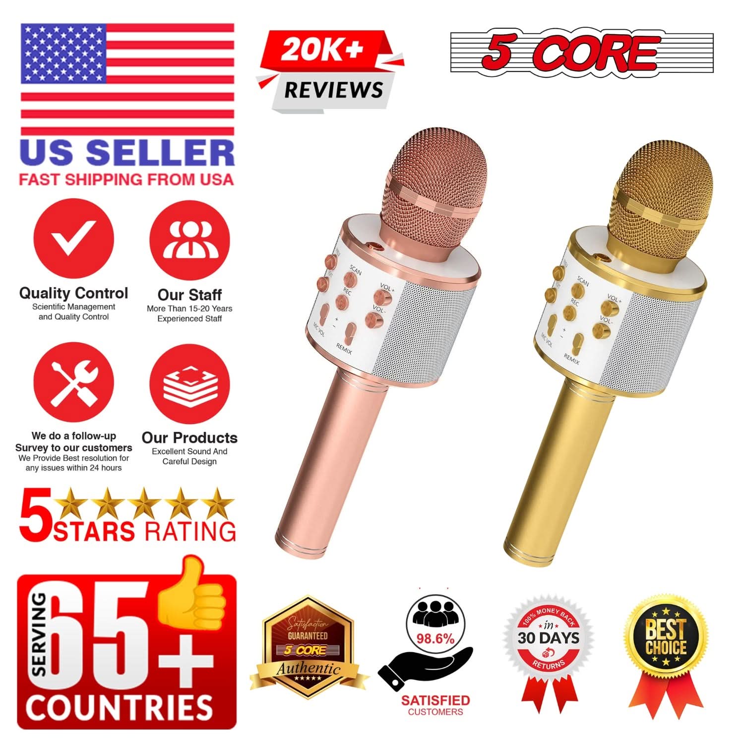 Karaoke Microphone Pair Wireless Bluetooth Mic w Speaker