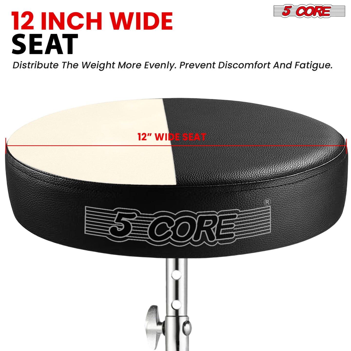 Sturdy drum seat featuring a wide cushioned seat, durable build, and adjustable height for drumming ease.