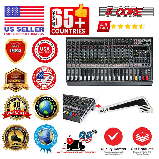 5Core Audio Mixer 16 Channel DJ Mixing Board Bluetooth USB Analog Professional Mezclador De Audio