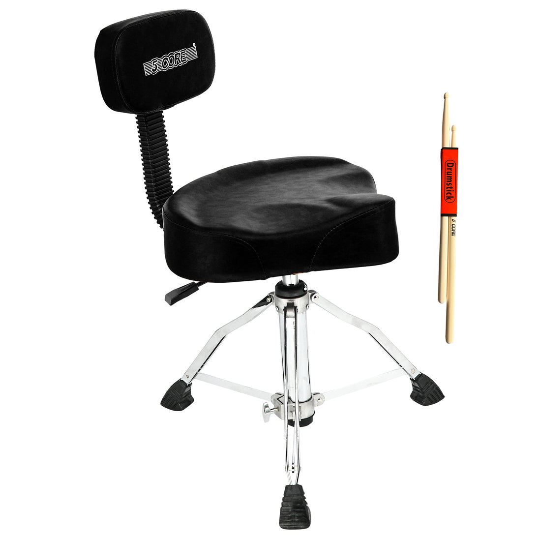 5Core Drum Throne 4" Cushion Padded Stool w Backrest Airlift Height Adjustable Chair w 441Lb Capcity
