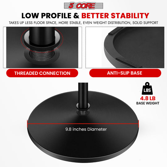 5Core heavy-duty microphone stand with adjustable height, universal round base for floor use