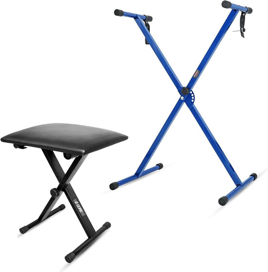 5Core single X style keyboard stand with adjustable piano riser and bench
