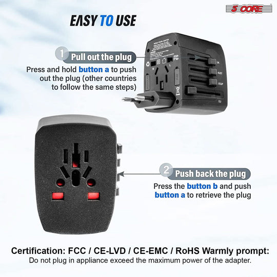 International power plug adapter for worldwide use