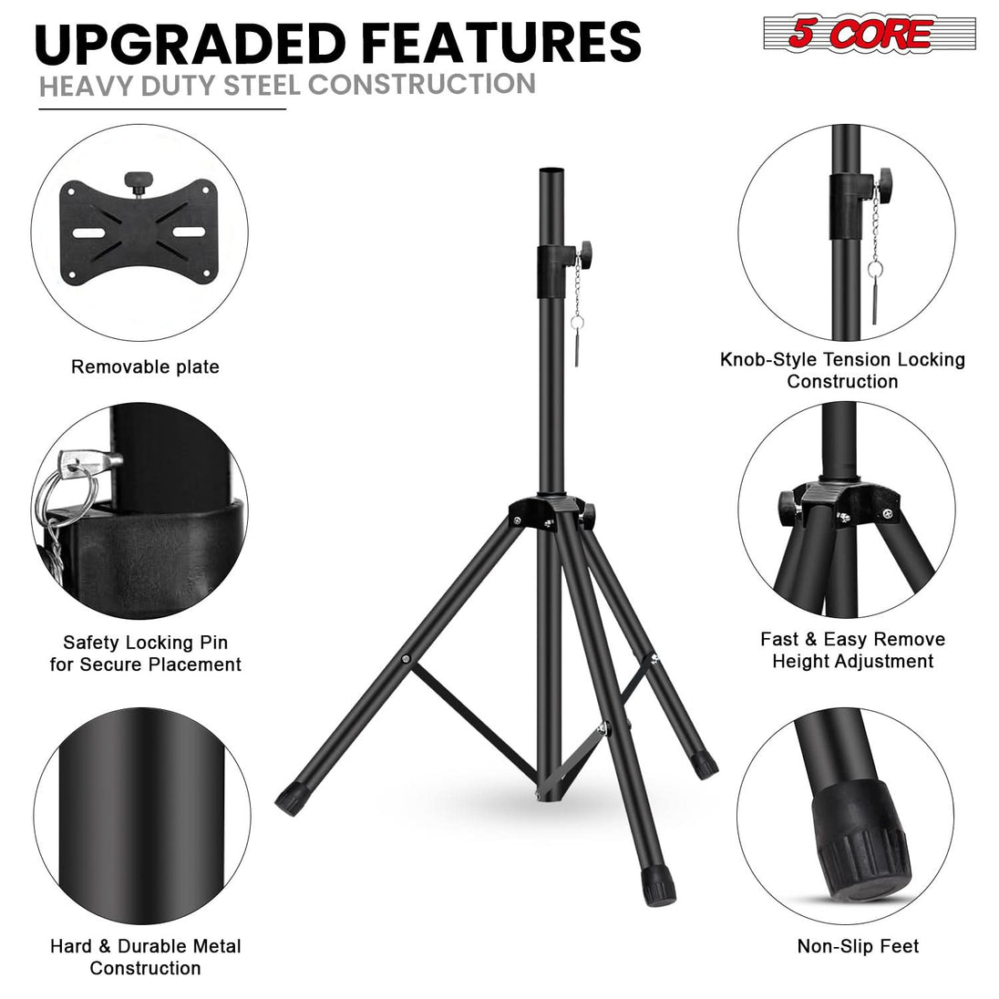 5 Core Speaker Stand 4Ft Adjustable Heavy Duty PA DJ Tripod Studio Monitor Stands w 35mm Insert