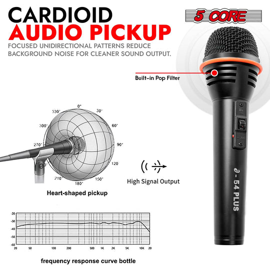 5 Core Microphone 2Pc Dynamic Vocal Handheld Mic Cardioid Singing Karaok Microfono  w On Off Switch