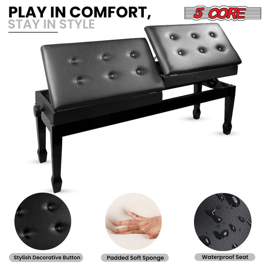 Height adjustable duet bench for keyboard and piano
