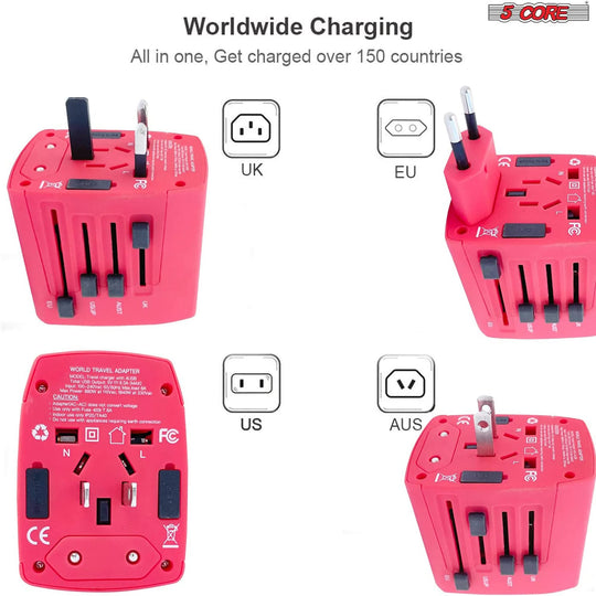 Compact travel adapter with multiple plug configurations