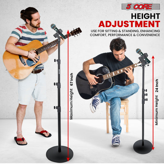 5Core adjustable microphone stand with heavy-duty round base, universal support for microphones