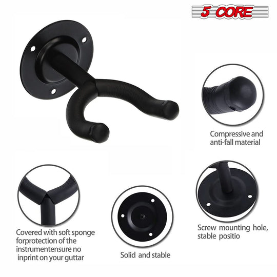 5 Core Guitar Wall Mount 3Pc Wall Mount for Classical Electric Acoustic Bass Guitars for Home Studio