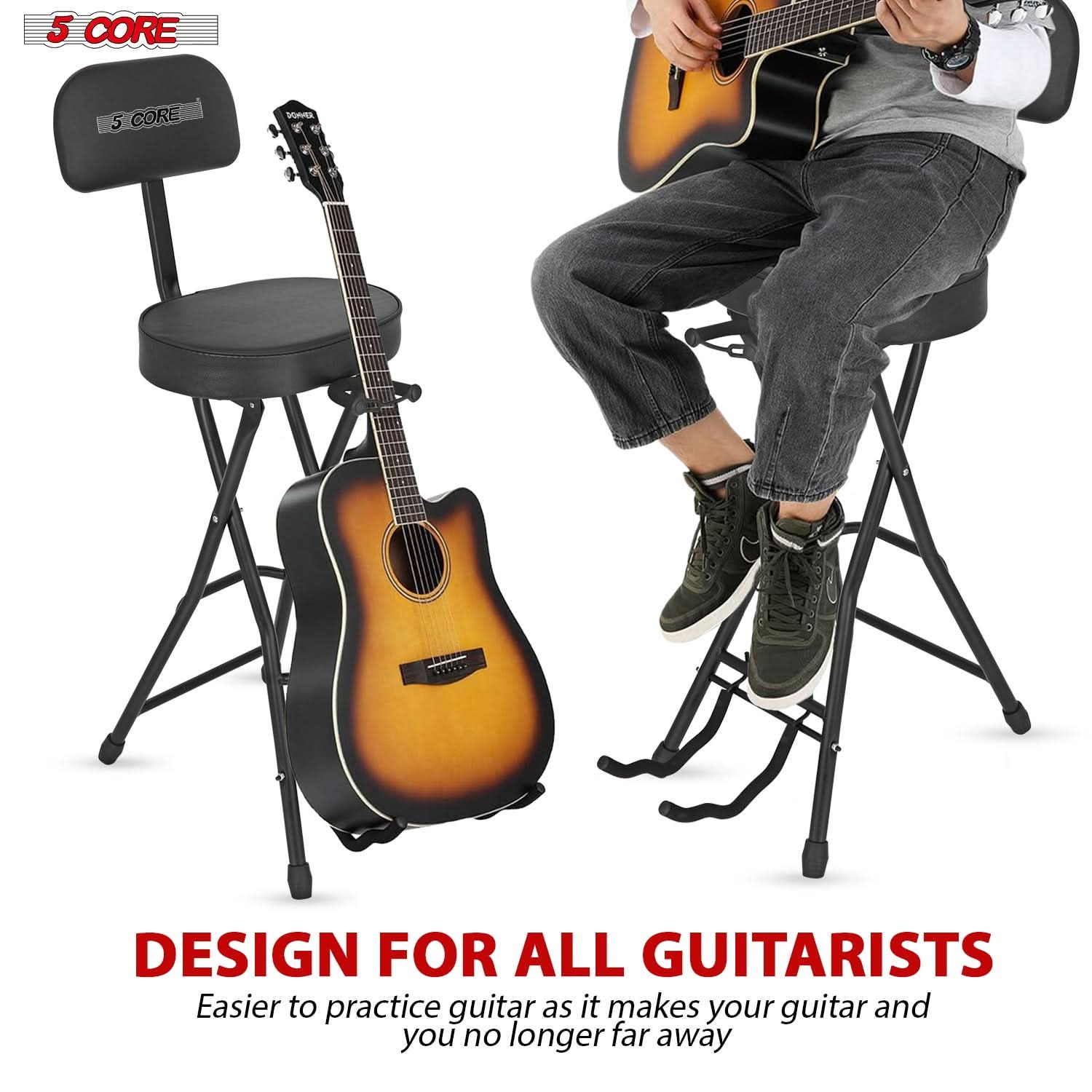 Guitar Stool With Backrest Built In Foot Rest and Guitar Holder
