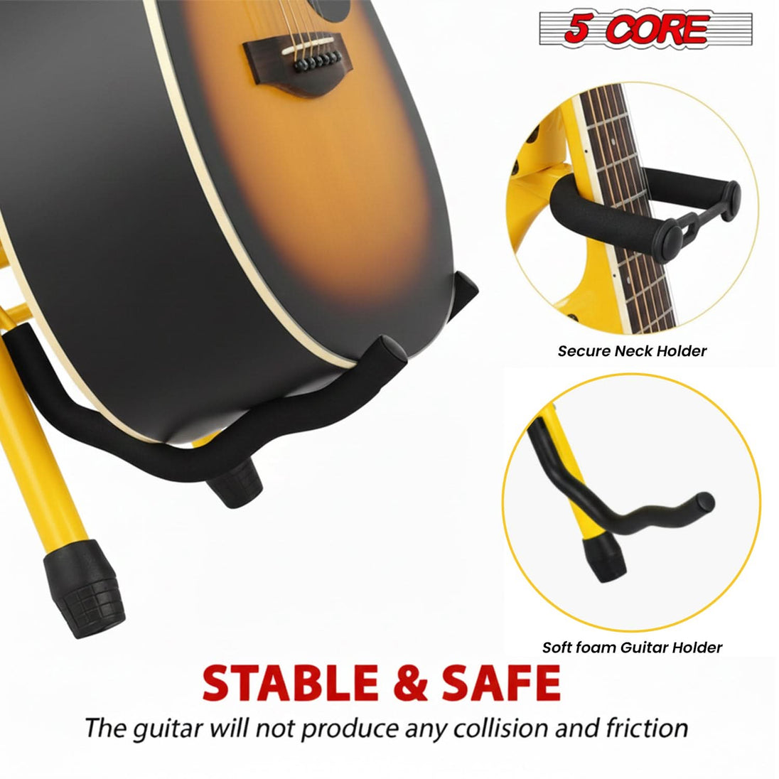 5Core Guitar Stool 3.15" Padded Chair w Backrest Foldable Music Seat Built in Foot Rest Guitar Stand