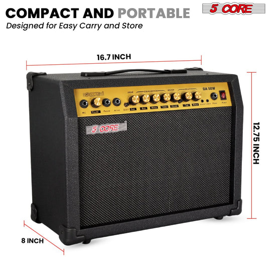 5 Core Guitar Amp 50 Watt  Electric Amplifier w Built in 8" Speaker Portable Mini Amps w Aux
