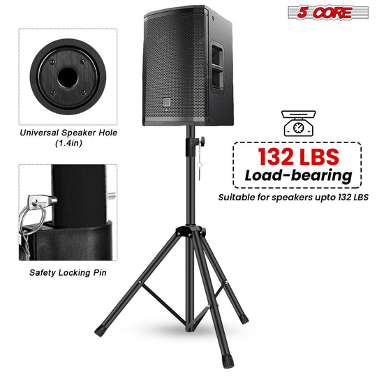 5 Core Speaker Stand 4Ft Adjustable Heavy Duty PA DJ Tripod Studio Monitor Stands w 35mm Insert