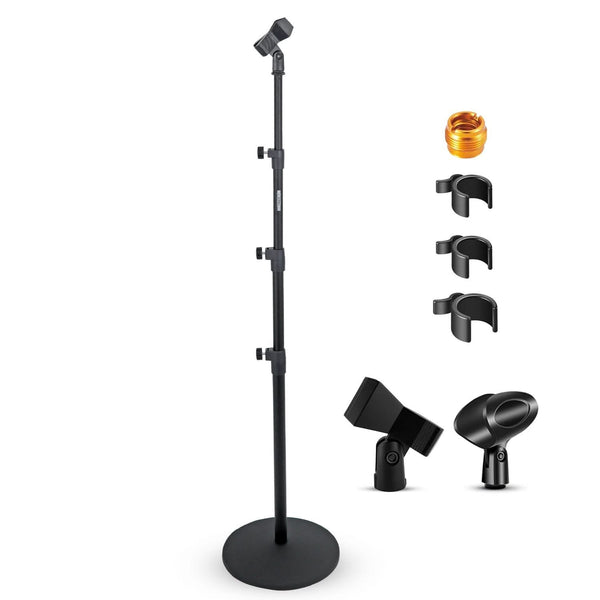 5Core adjustable floor mic stand with heavy-duty round base and universal microphone support