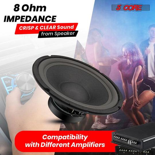 5 Core 10" Subwoofer 600 Watt PA DJ Sub Woofer Speaker 8Ohm Deep Bass Audio Replacement Loud Speaker