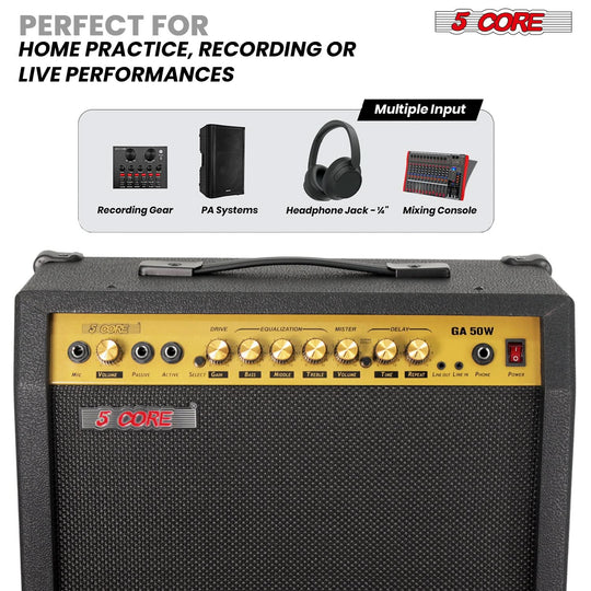 5 Core Guitar Amp 50 Watt  Electric Amplifier w Built in 8" Speaker Portable Mini Amps w Aux