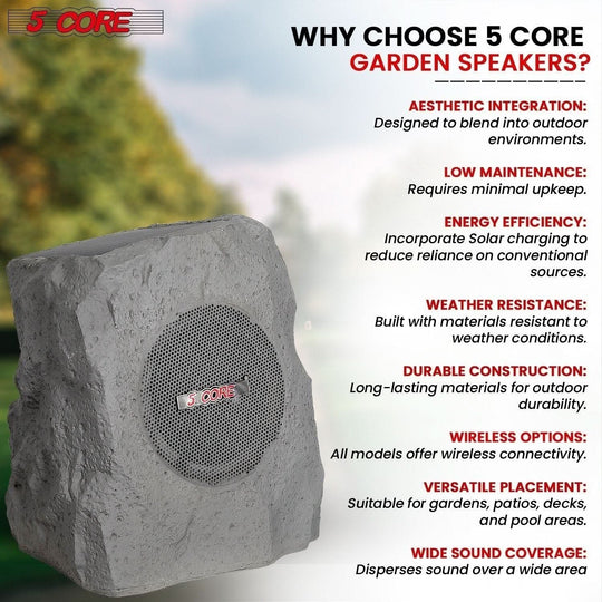5Core Rock Speaker Solar 4Pc Outdoor Waterproof Bluetooth Garden 5.7"  Speakers