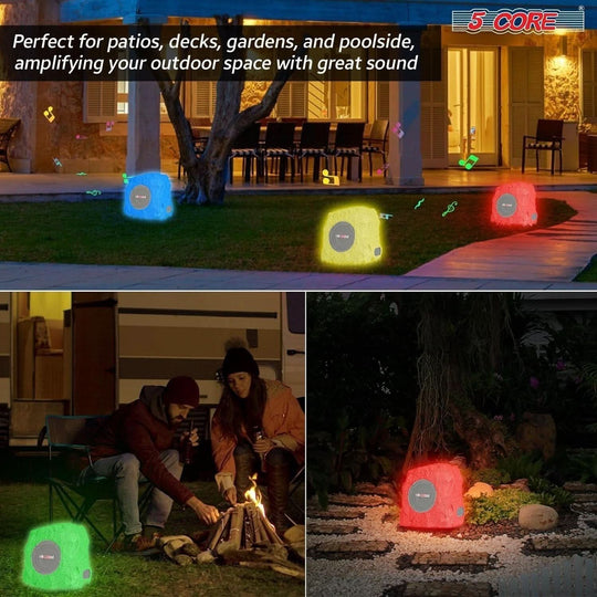 5Core Rock Speaker Solar 4Pc Outdoor Waterproof Bluetooth Garden 5.7"  Speakers
