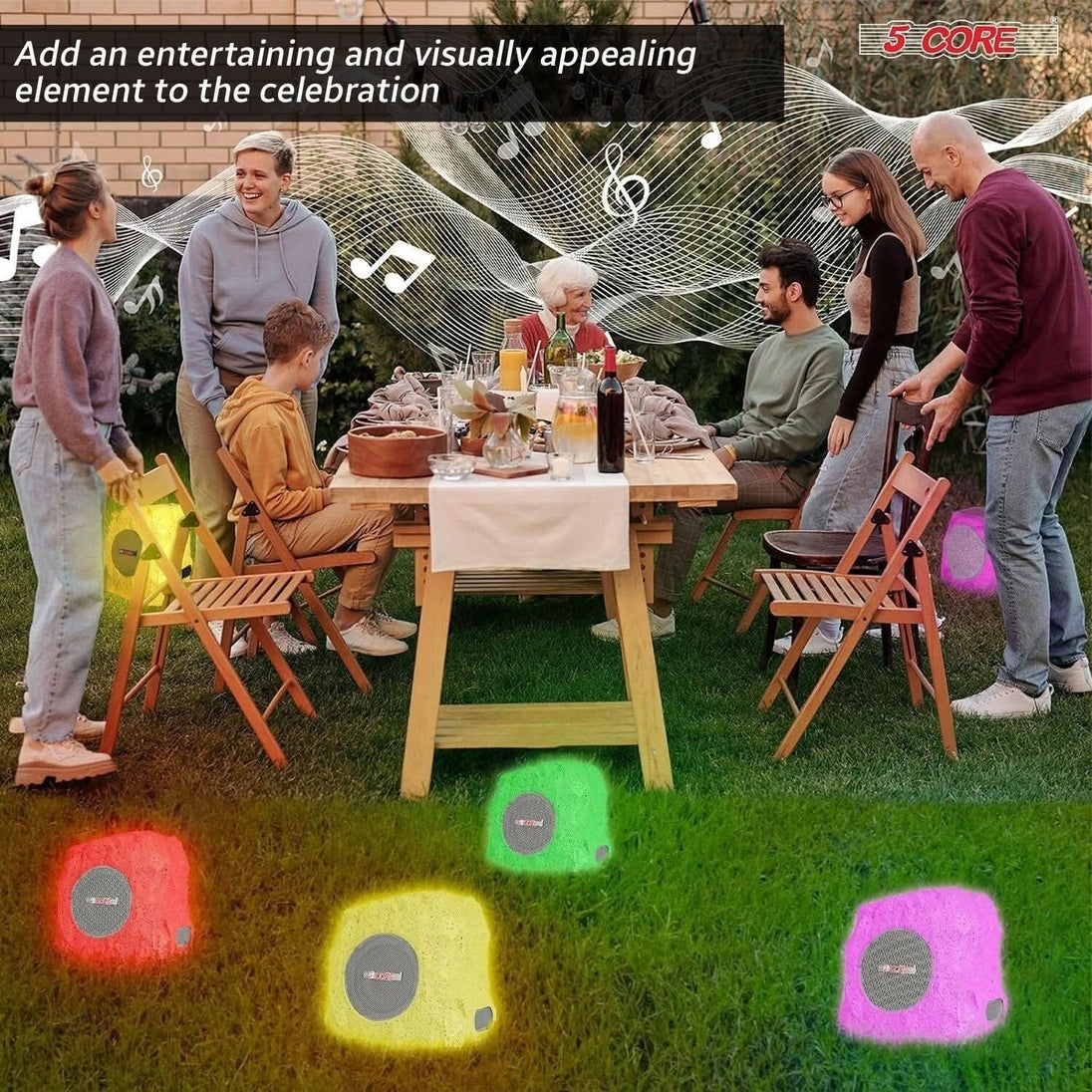 5Core Rock Speaker Solar 4Pc Outdoor Waterproof Bluetooth Garden 5.7"  Speakers