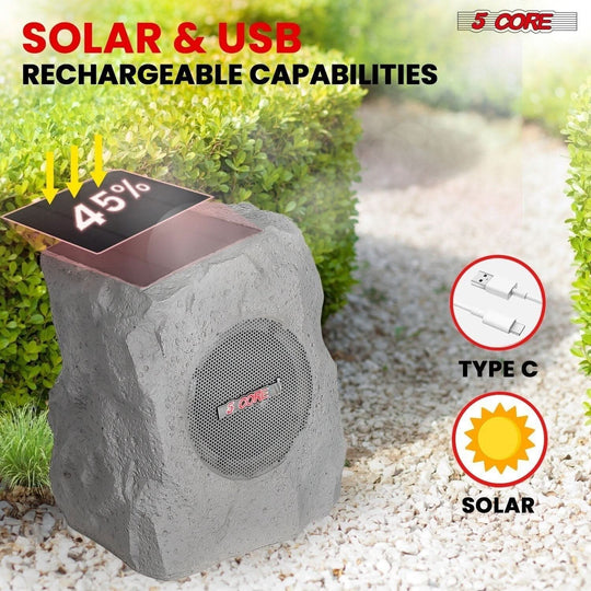 5Core Rock Speaker Solar 4Pc Outdoor Waterproof Bluetooth Garden 5.7"  Speakers