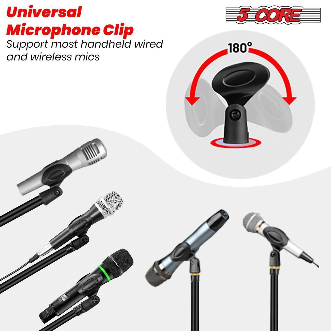 5 Core Microphone Stand Pair Floor 72" Adjustable w Telescoping Boom Arm