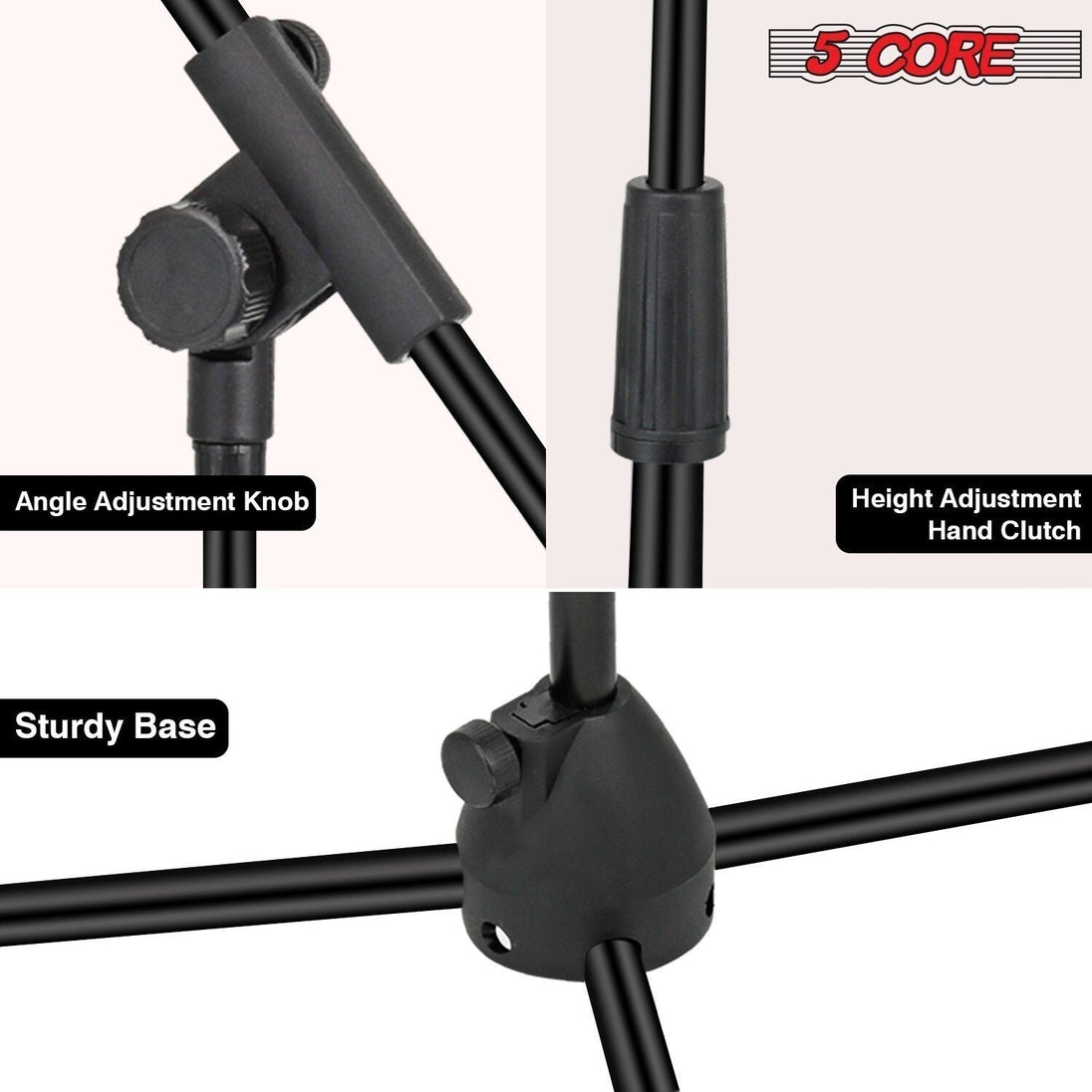 5 Core Microphone Stand Pair Floor 72" Adjustable w Telescoping Boom Arm