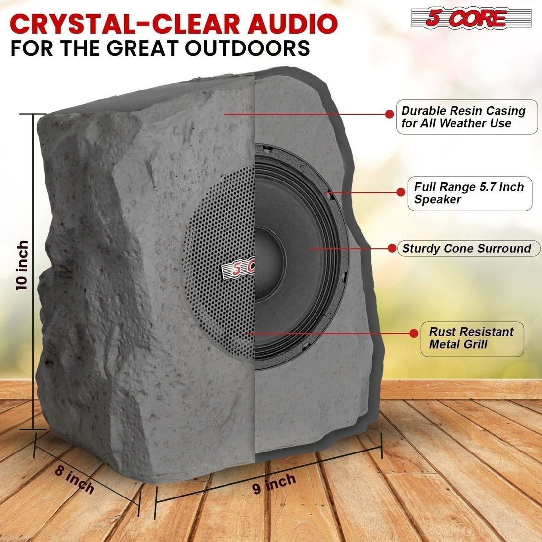 5Core Rock Speaker Solar 4Pc Outdoor Waterproof Bluetooth Garden 5.7"  Speakers