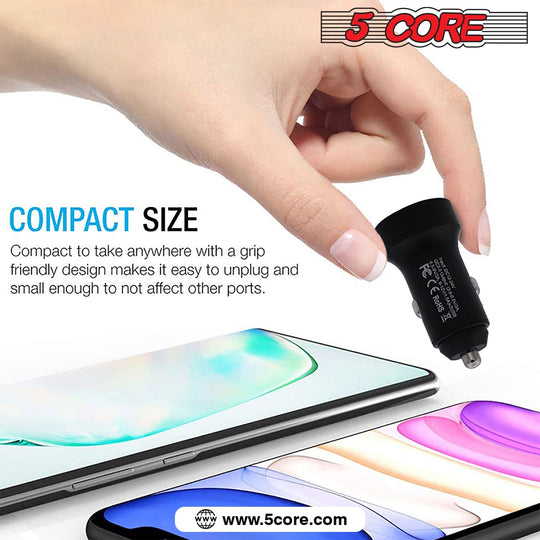 5 Core Car Charger USB + Type-C Quick Charge Adapter with Smart Chip Fast Charging for Truck SUV
