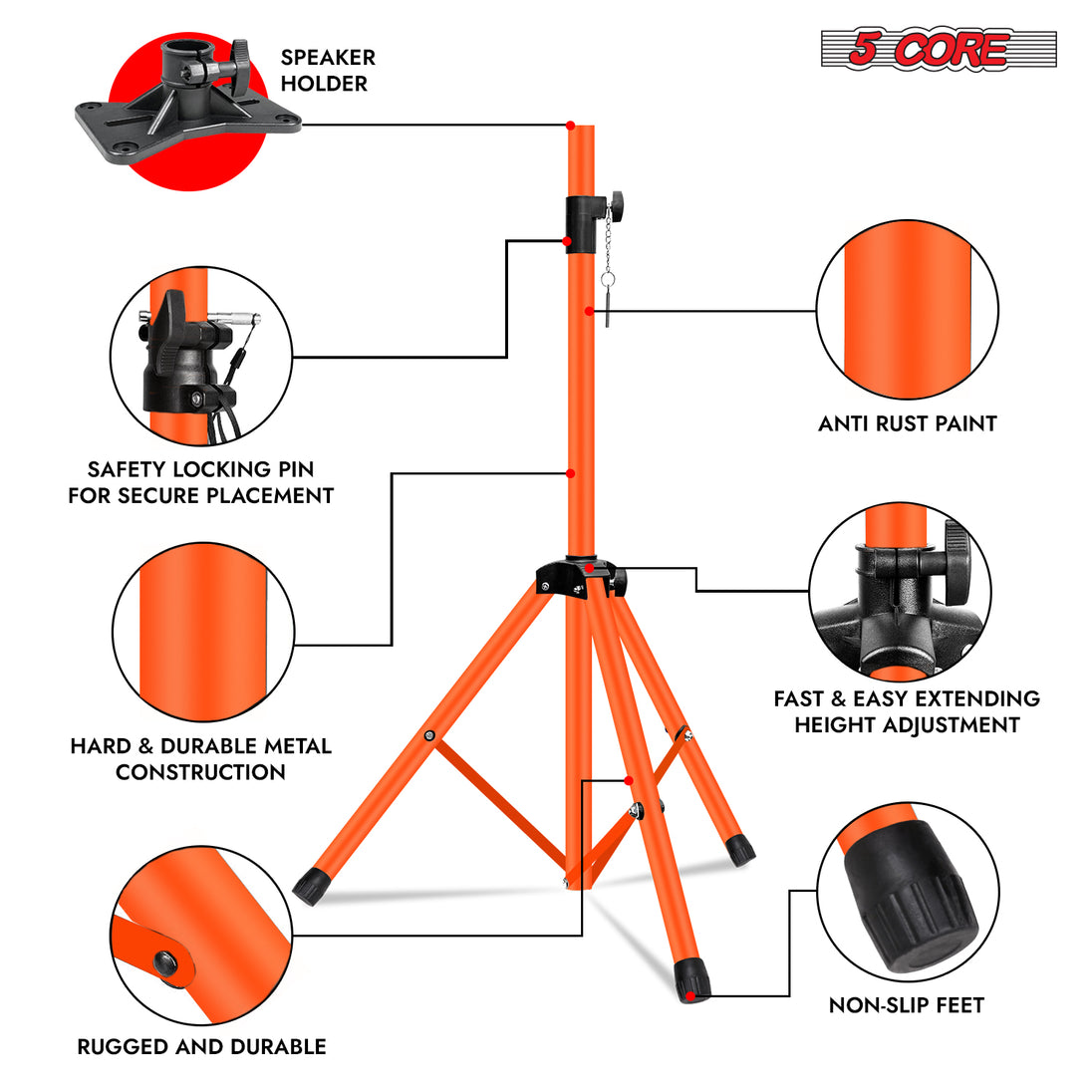 5Core DJ speaker mount with reinforced tripod base and sleek finish