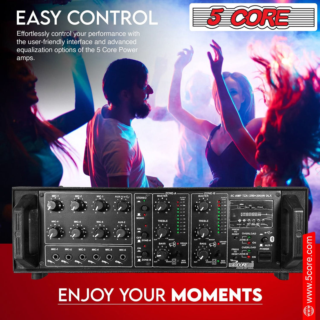 5 Core Power Amplifier 500W PA DJ Stereo Receiver 6 Mic Inputs USB FM Radio Rack Mount  Amplificador